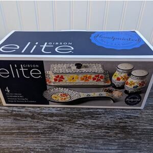 Gibson Elite Hand Painted Multicolor 4 Piece  Serving Set New In Box
